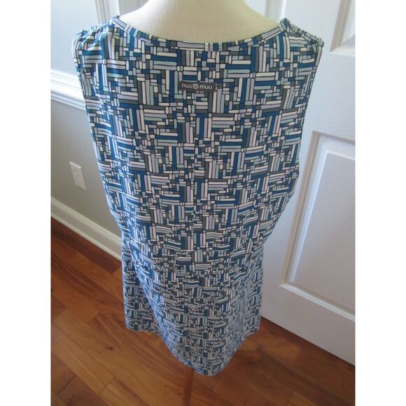 NUU MUU SCOOP RUNNING DRESS BLUE GEOMETRIC PATTERN BACK POCKET 2X - Picture 4 of 5